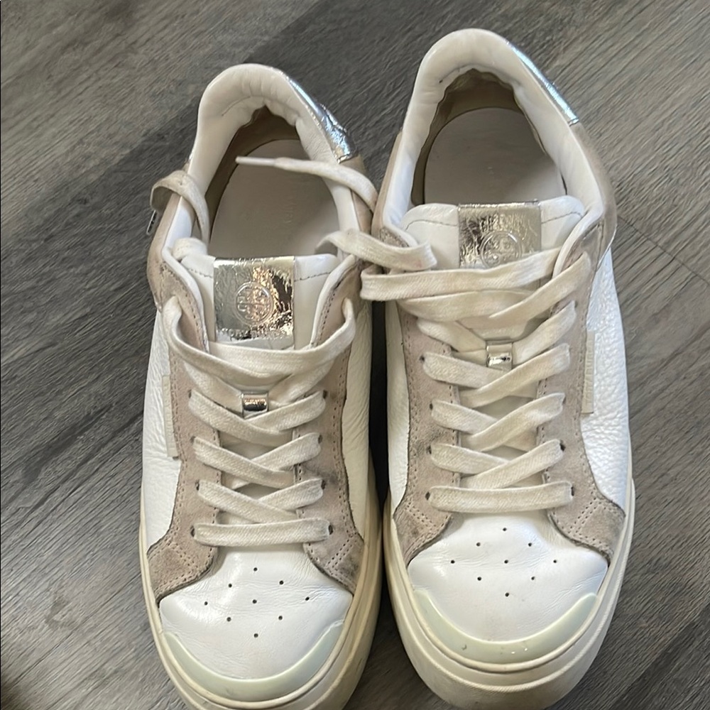 Tory Burch White and Cream Classic Leather Sneakers